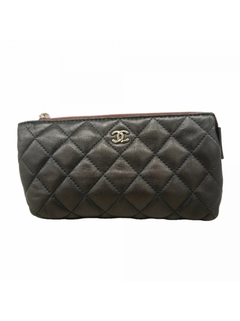 Chanel Pouch Quilted Lambskin Black Silver